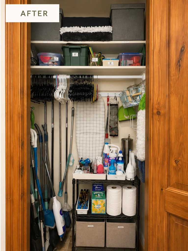 Storage closet transformation after organizing